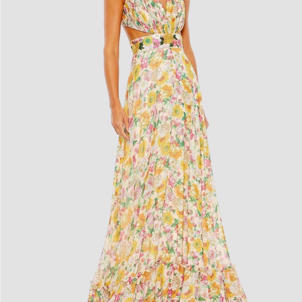 Mac Duggal Floral Maxi Skirt in Yellow and Pink